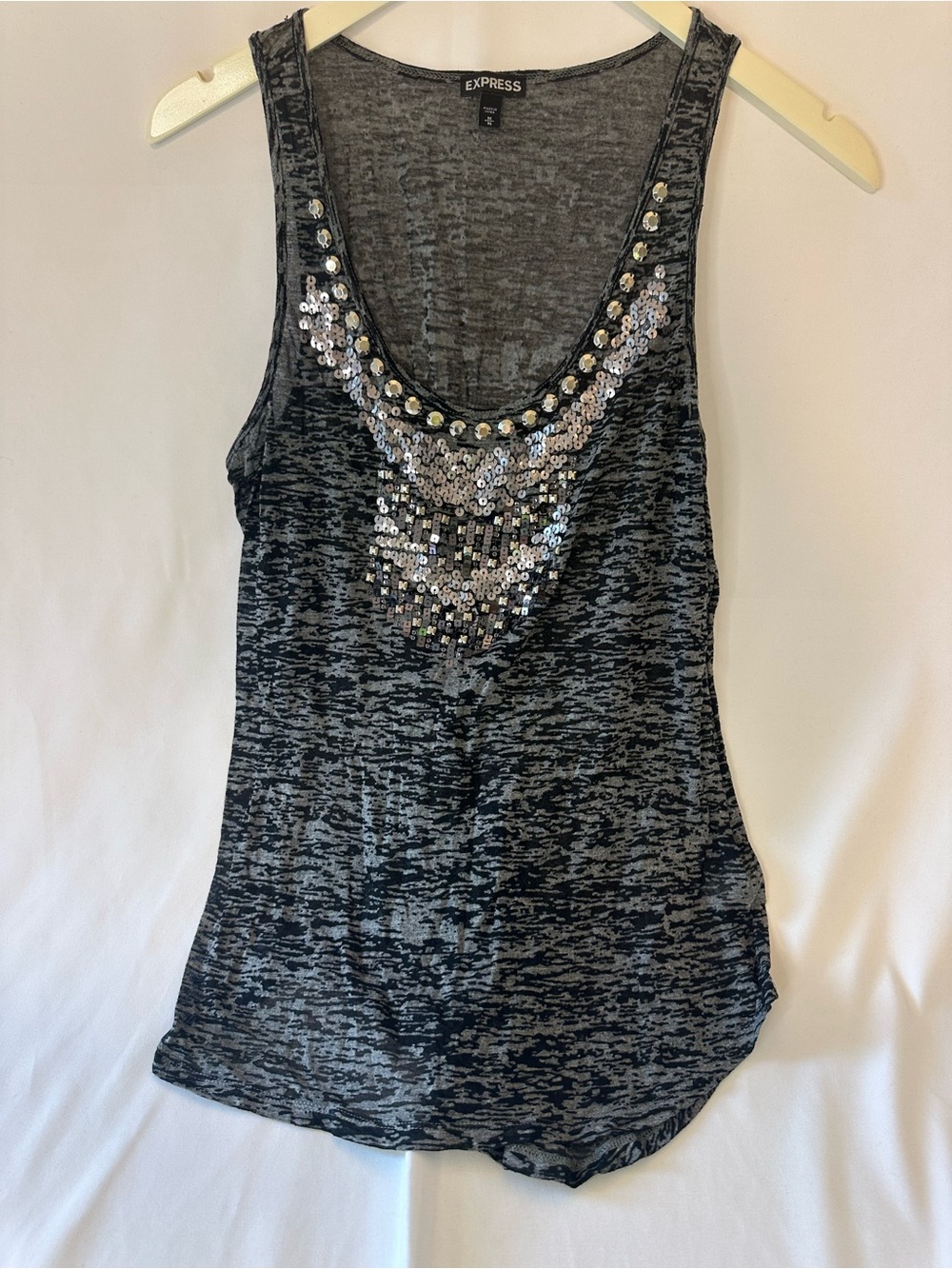 Express Gray Black Heathered Sequin Scoop Neck Tank